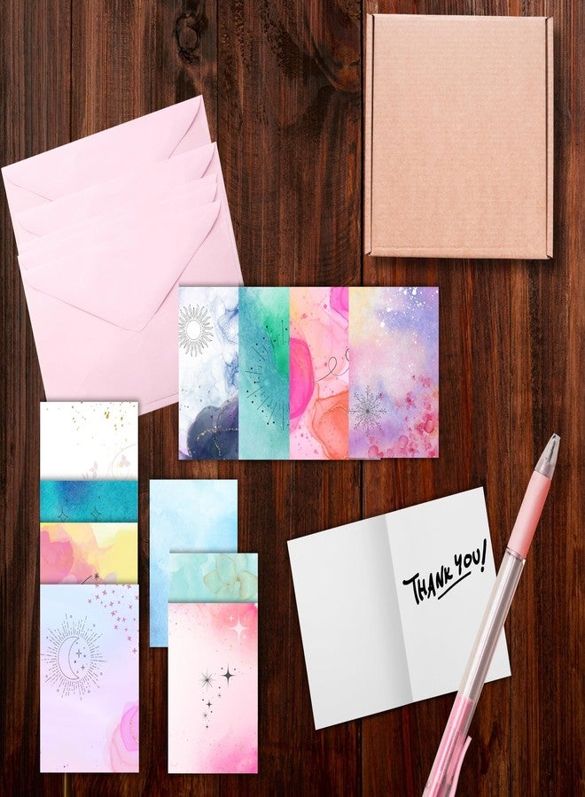 EKDALI Multi Coloured Small Notecards (6 x 4 Inches, 350 GSM), center fold Set of 16 I Greeting Cards for Birthday, Thank You Card| with envelope (Aesthetic Design) - Image 2